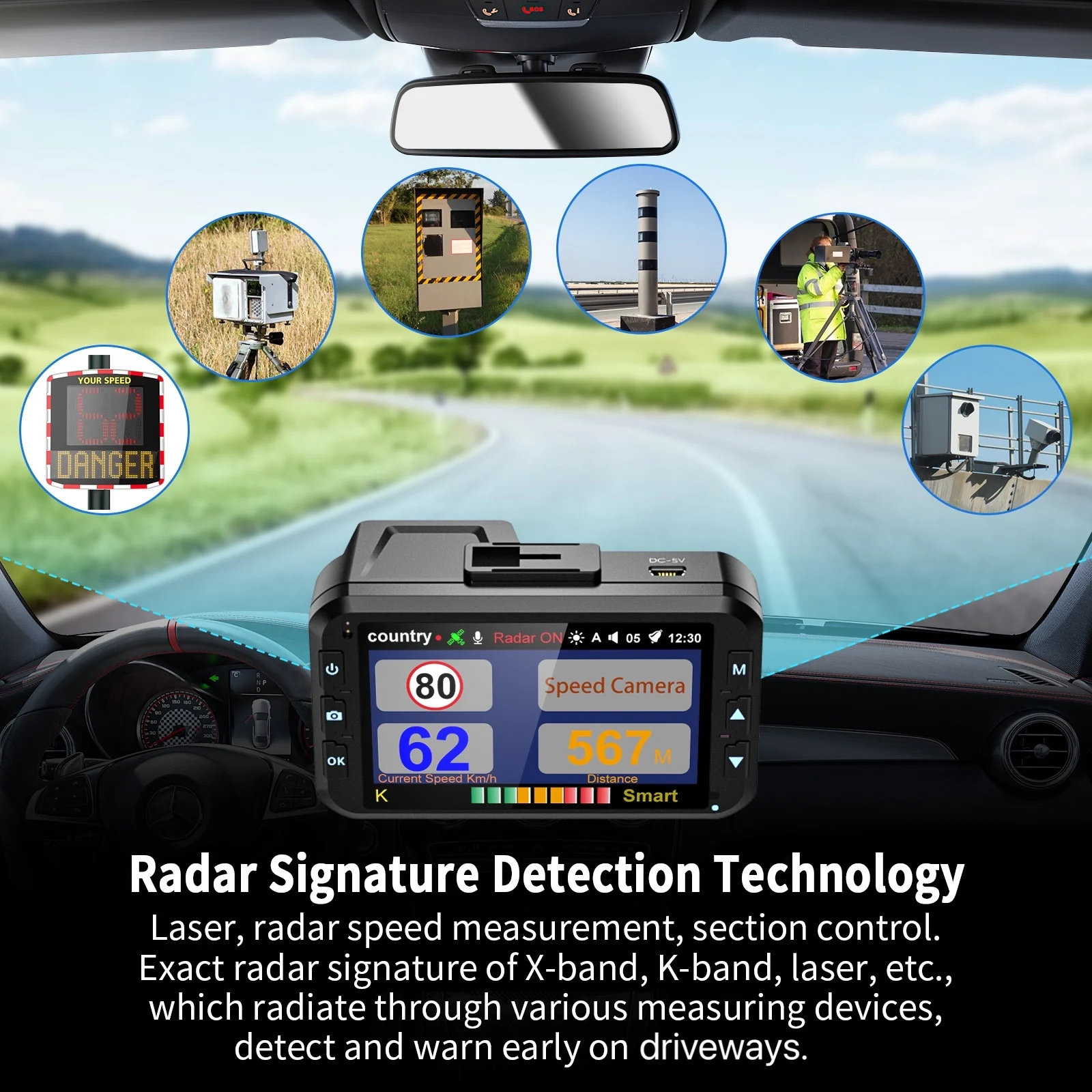 Véhicule 1080p Conduite Radar Vitesse Alerte vocale Détecteur de vitesse  Enregistreur de vision nocturne Détecteur de radar Voiture Dvr 2 en 1