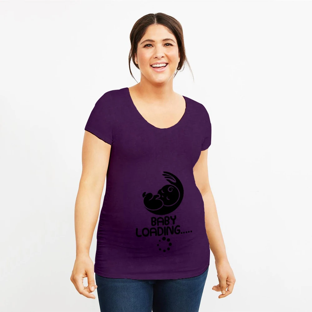 Милая Футболка для беременных с принтом «Baby Loading», забавная футболка с коротким рукавом для беременных размера плюс, модные повседневные футболки для беременных - Цвет: P256-PSTPP-