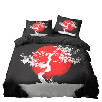 

Silver Tree Red Sun Bedroom Decor Jurassic Bedding Set Black Microfiber 1PC Duvet Cover with Pillowcases No Comforter Drop Ship