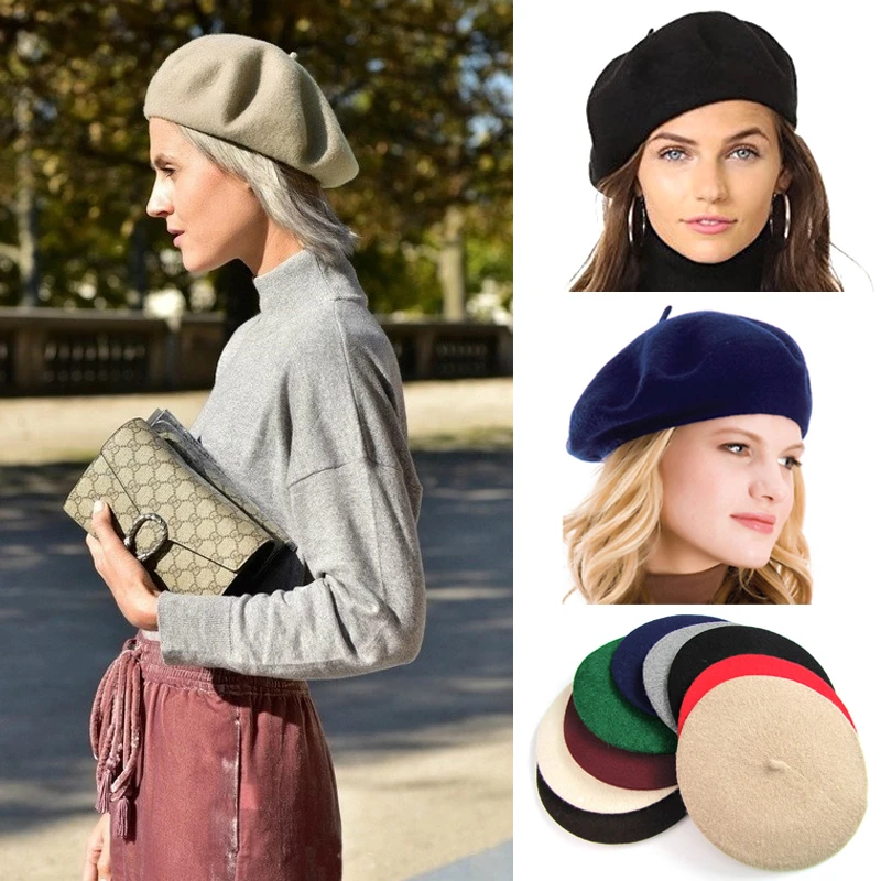Boinas de estilo pintor para mujer, sombrero de lana Vintage, Color sólido,  cálido, para caminar, Otoño e Invierno|Boinas de mujer| - AliExpress