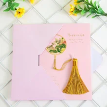 

Chinese Style Brass Bookmark and Greeting Card Tassel Pendant Retro Book Clip Metal Pagination Mark Student Gift Stationery