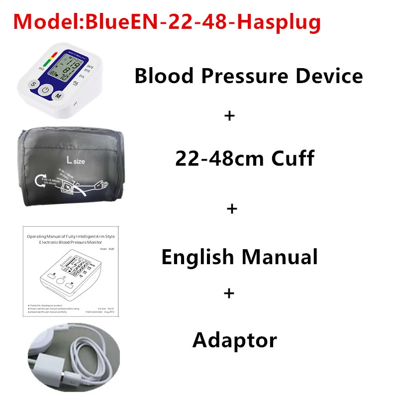 BlueEN-22-48-HasPlug Saint Health Автоматический цифровой верхний монитор артериального давления на руку пульсометр измеритель пульса тонометр Сфигмоманометры пульсометр - Цвет: BlueEN-22-48-HasPlug