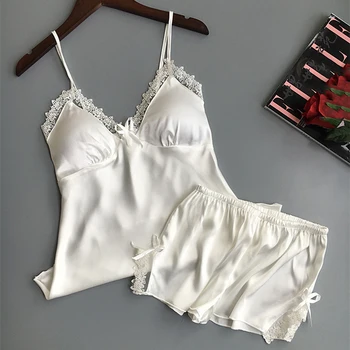 

Sexy Lingerie Women's Satin Silk Pajama Summer Spaghetti Strap Sleepwear lace pijama pyjamas women home clothes bathrobe