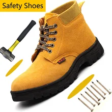 Мужские рабочие ботинки из кожи со стальным носком, нескользящая рабочая обувь для мужчин, все в одном, защитные ботинки, обувь