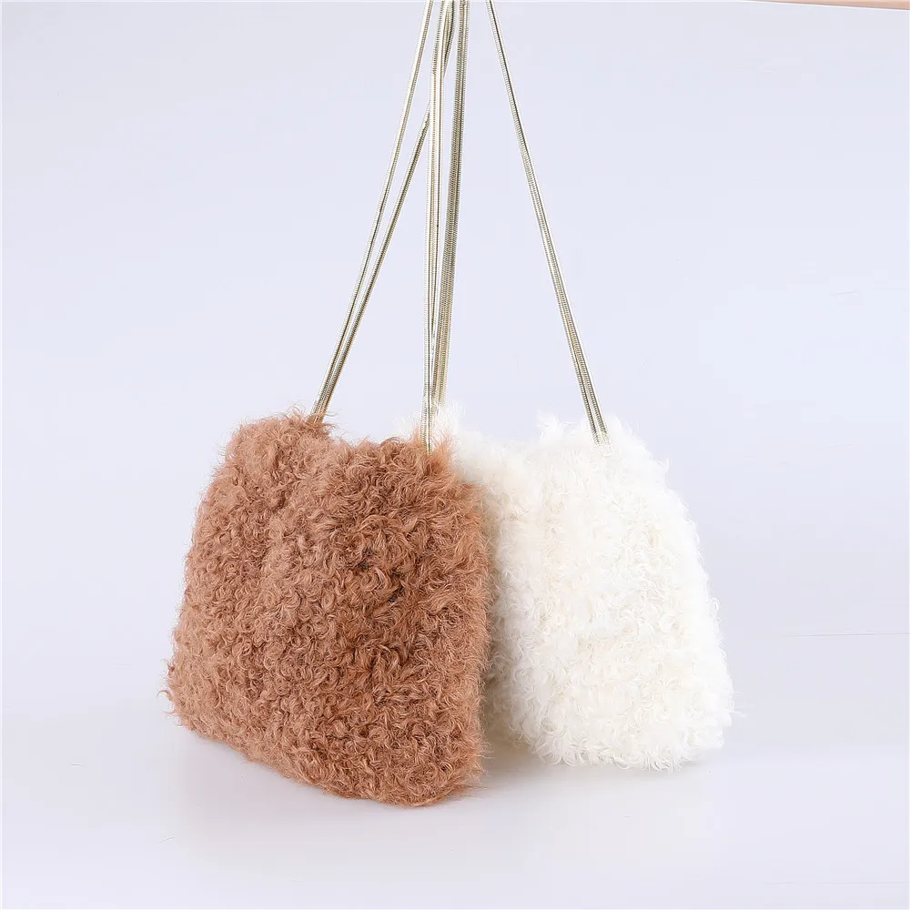 Luxury Women's Fashion Tote Bag 100% Real Curly Lamb Wool Handbags | Багаж и сумки