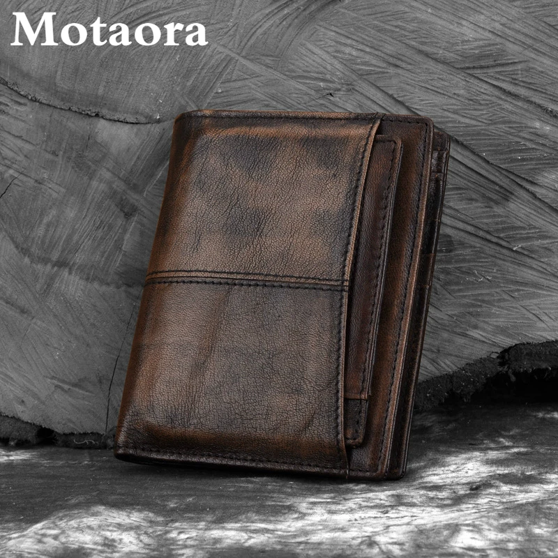 Мужской кошелек Motaora винтажный короткий из воловьей кожи с отделением для монет