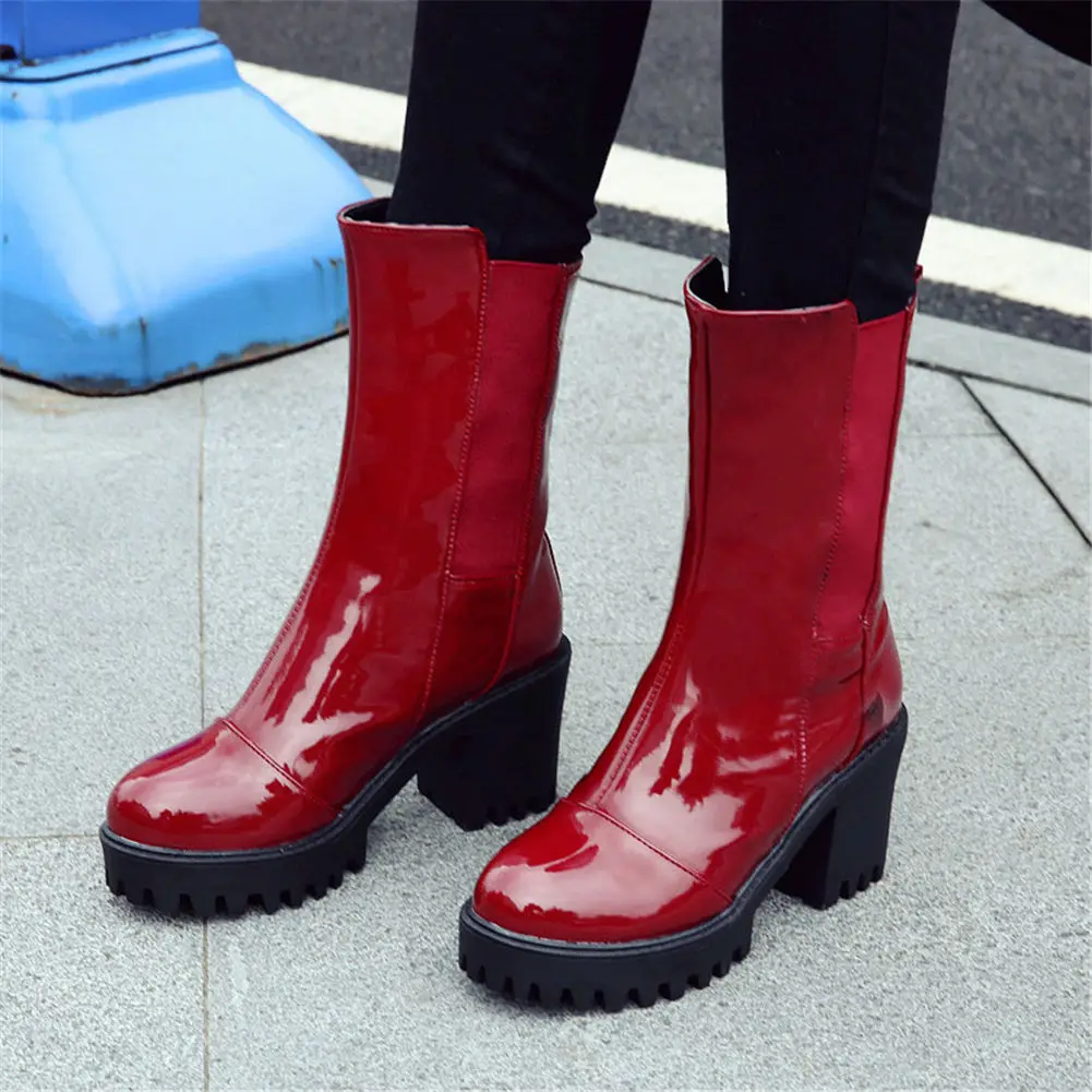 

SARAIRIS 2019 Leisure Plus Size 43 Square High Heels mid-calf Boots Women Shoes Cool Street Shoes Woman Motorcycles Boots Female