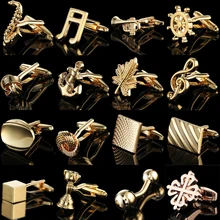 Quality Gold Color Cufflinks Chinese Knot  Maple Leaves Crown Rudder Music French Shirt Cuffs Suit Accessories Wedding Jewelry