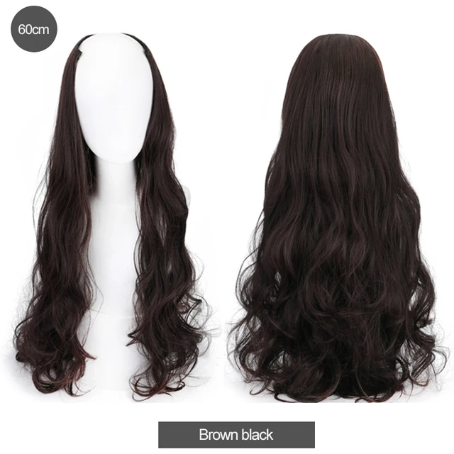 DIFEI Synthetic U Clip In One Piece Hair Extension Long Wavy Half Wig Hair Extension Natural Brown Hair Piece For Women Use brown black