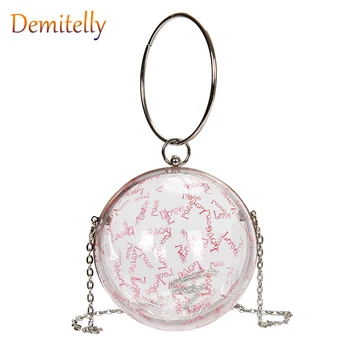 

Women Fashion Circle Handbag Transparent Crossbody Bag Metal Handle Case Shape Acrylic Clutch Bag Female Chain Ladies Party Bag
