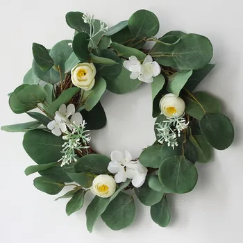 

Artificial Flower Frangipani Wedding Decoration Rattan Metal Hoop Green Wreath door Decor Christmas Decor for Hanging party