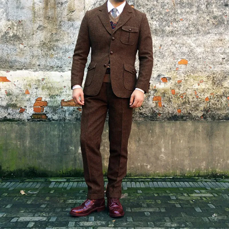 Men's Tweed Suit Jacket Safari Style Classic Elegant Vintage Blazer 4