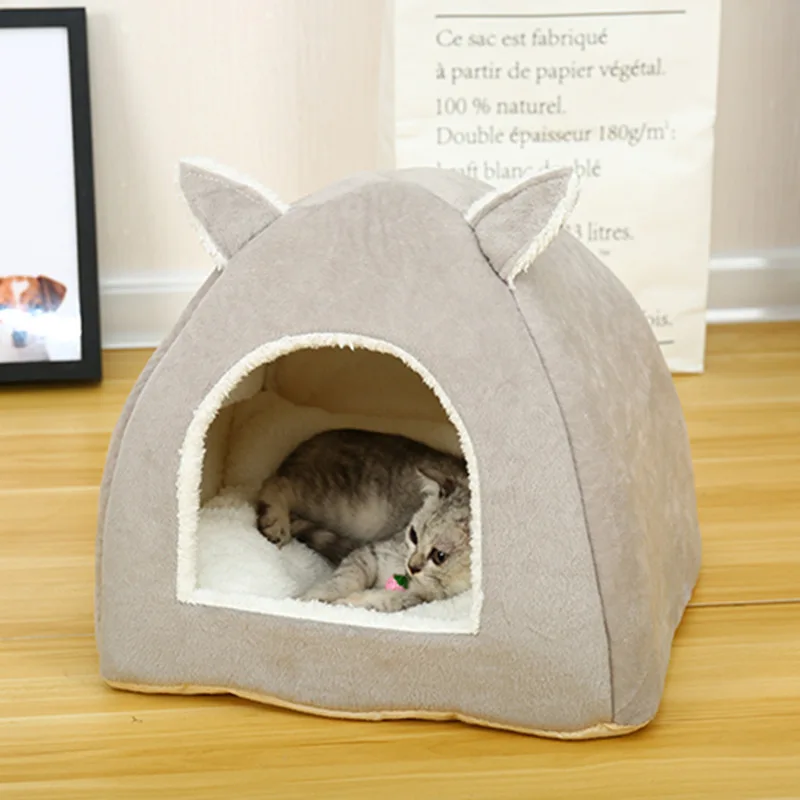 

Foldable Cat Bed Self Warming for Indoor Cats Dog House with Removable Mattress Puppy Cage Lounger Grey Pink Green