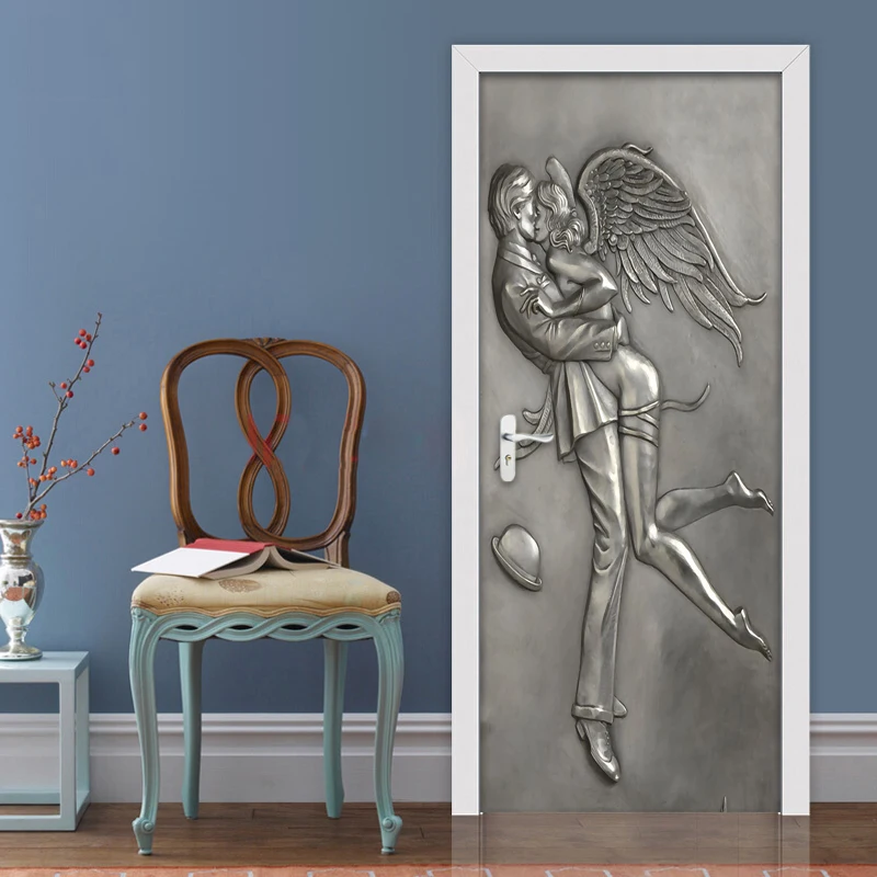 Креативные DIY самоклеящиеся Настенные обои для двери 3D стерео пара Ангел для гостиной, спальни, двери, декоративные наклейки на стены