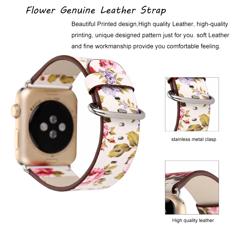 Fashion Flower Strap For apple watch band 38mm 40mm 42mm 44mm Leather Wristband Sport Bracelet Strap 5