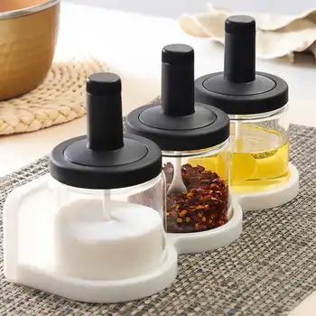 

300ML Multi-Function Condiment Bottle Seasoning Pot Jar Spice Tools With Spoon Cover Kitchen Supplies Kitchen Spice Jars