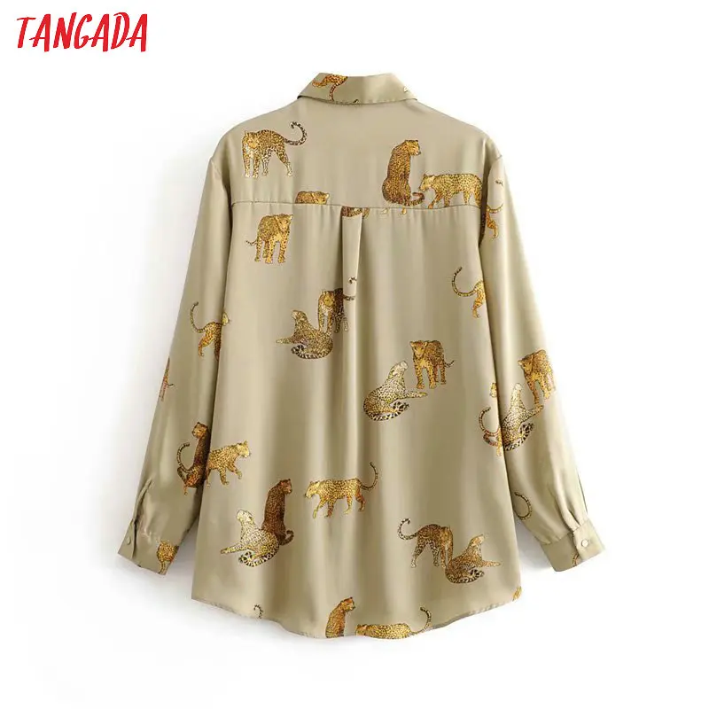Tangada, женская блузка большого размера с животным принтом, отложной воротник, длинный рукав, шикарная Женская Повседневная Свободная рубашка, blusas femininas 3A15
