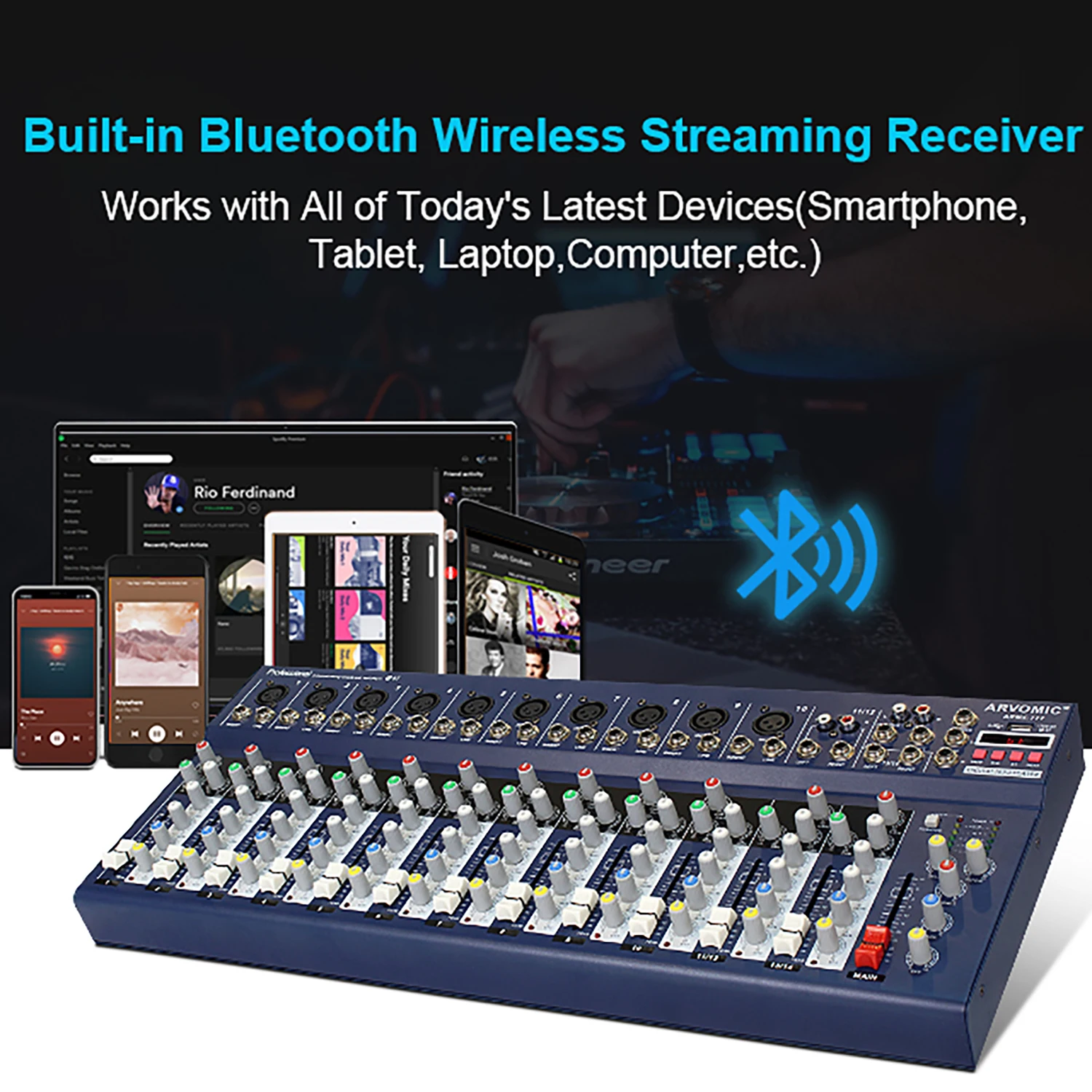 ARVOMIC профессиональный звуковой микшер 14 каналов USB-вход функция Bluetooth фантомное