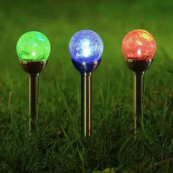 

Twinkle Star Solar Pathway Lights Crackle Glass Globe Solar Lights Outdoor Color Changing Stainless Steel Solar Garden Lights