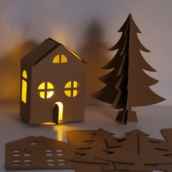 

Handmade DIY Christmas House Creative Kids Paper Xmas House Making Materials Warm-hearted Glowing Christmas House Making Kit (Wi