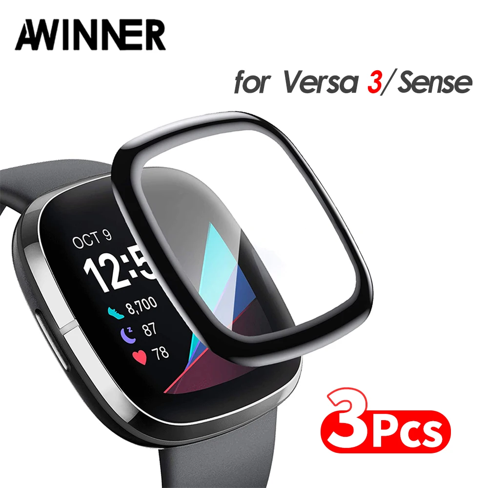 

Screen Protector for Fitbit Versa 3 Sense 3D Curved Edge Full Coverage Soft Protective Film for Fitbit Versa 3 (Not Glass)