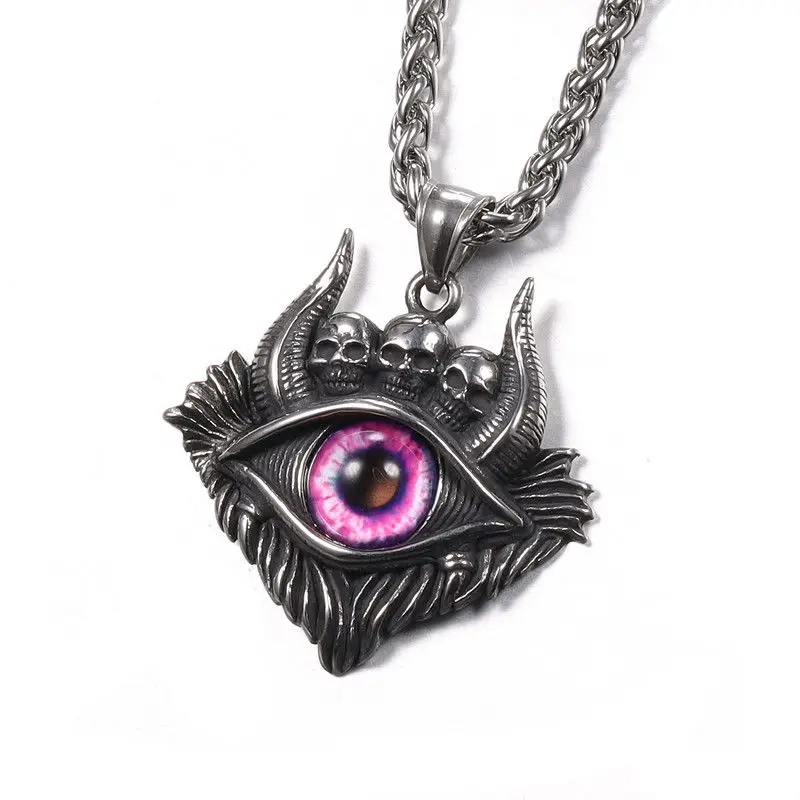 

Personality Silver Plated Devil's Eye Skull Necklace Motorcycle Party Punk Style Glass Eye Necklace Men Women Hip Hop Jewelry