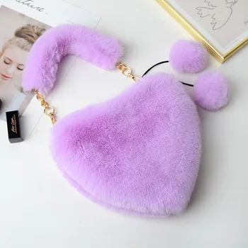 

GW Super Cute Heart Hairy Mini Shoulder Bags Furry Plush Messenger Bags Small Purse Cross Body Handbag for Women Girls