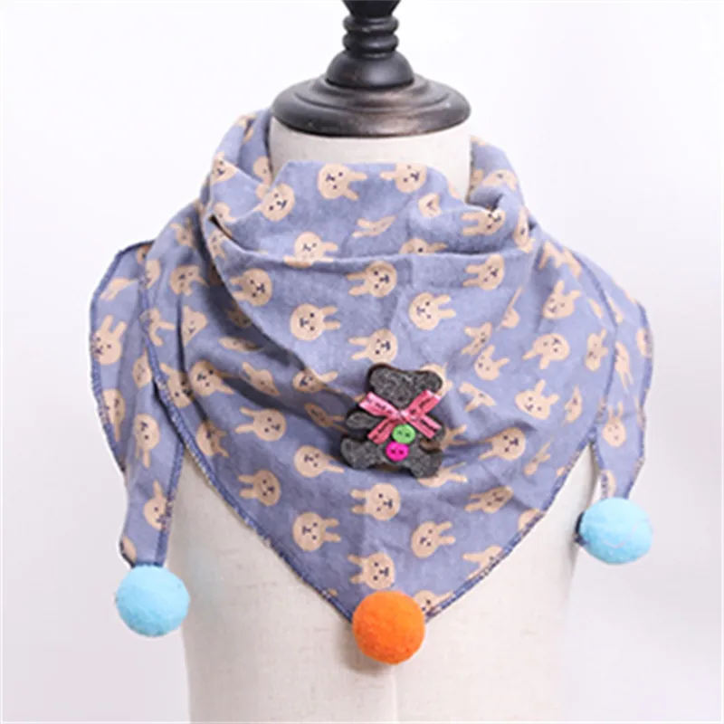 New Spring Autumn Girls Triangle Scarves Cotton and Linen Bibs Boys Girls Scarf Bibs Toddler Children Neck Wear Baby Scarf - Цвет: blue small rabbit