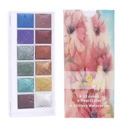 Mini peinture à l'aquarelle solide, Portable, nacrée, à l'eau, fournitures d'art 