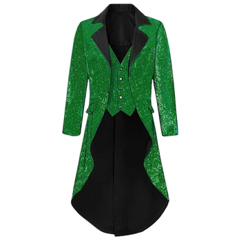 

[JK19] Men Notch Lapel Gorgeous Sequin Tailcoat Jacket Cosplay Costume Party Colorful Coat For Big And Tall Long Steampunk