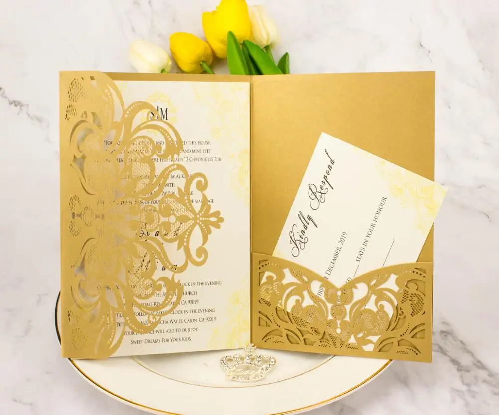 Tarjetas de invitación de boda de 3 pliegues, sobres de invitación cortados  con láser, blanco, azul marino, champán, oro rosa, purpurina, 3 pliegues -  AliExpress, image size:1000x833