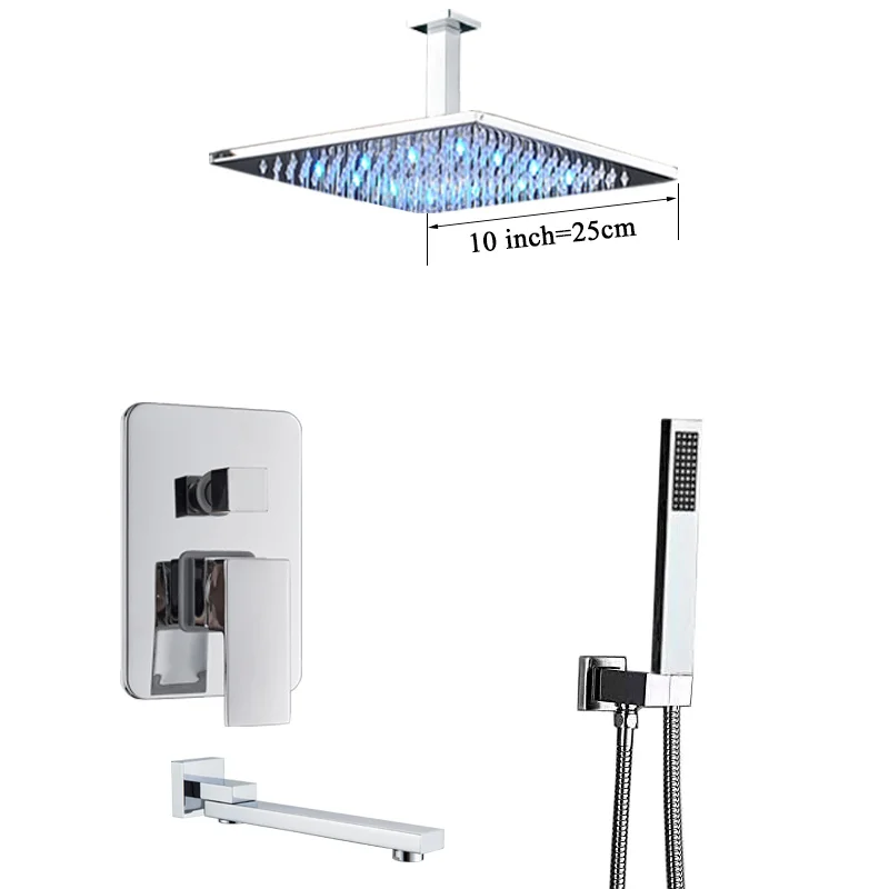 10inch Shower Set A Смеситель для ванной комнаты, Хромированный Светодиодный дождевой кран-смеситель для ванной и душа, потолочный смеситель для ванны и душа, кран для ванной комнаты, смеситель для душа - Цвет: 10inch Shower Set A
