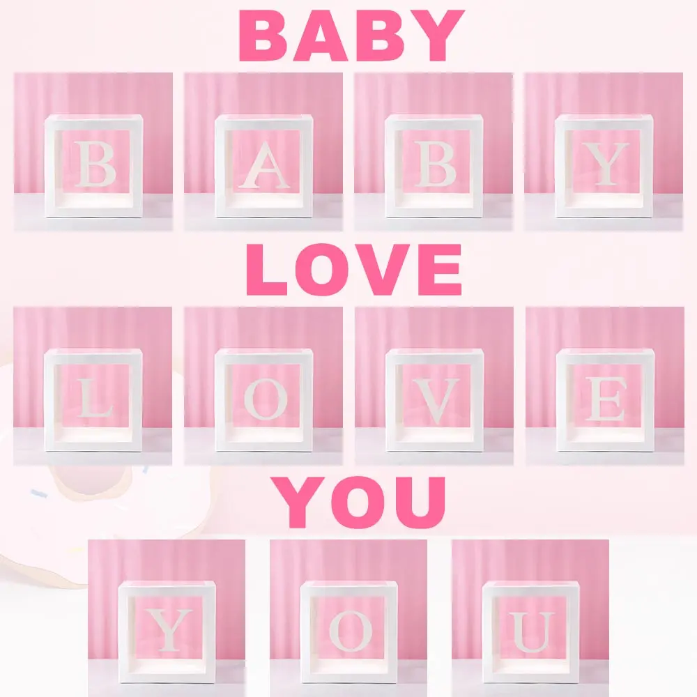 Прозрачные кубические коробки, коробки для упаковки воздушных шаров, креативные вечерние украшения, 1 шт., прозрачные коробки с надписью «LOVE Baby Shower» DIY