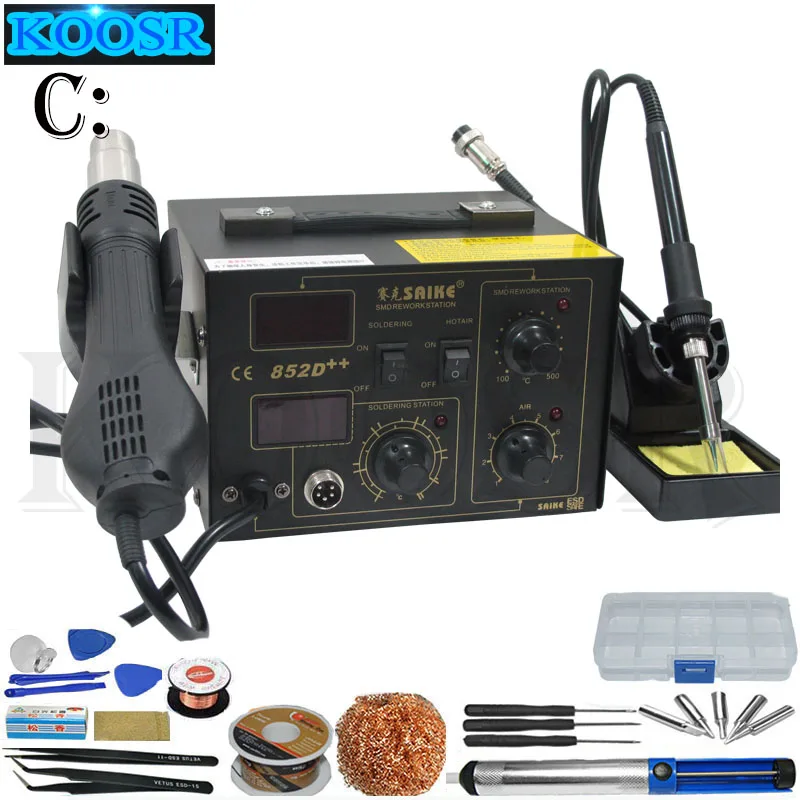 Станция паяльная SAIKE 852D ++ 2 в 1 220 В или 110 В|saike 852d|iron soldersaike soldering |