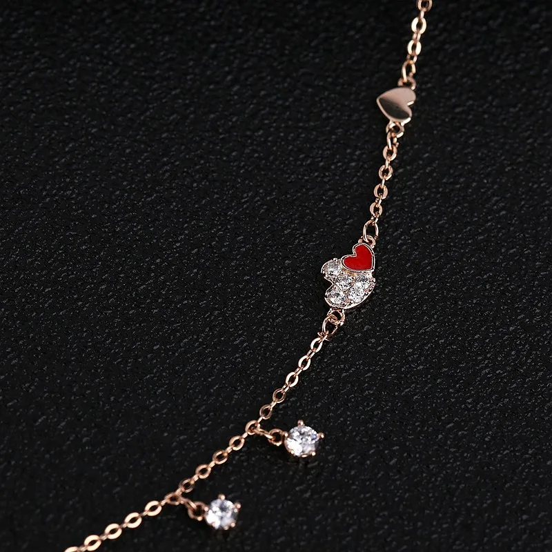 MIGGA нежное красное сердце цепочка браслет для женщин розовое золото цвет кубический циркониевый каменные подвесные украшения