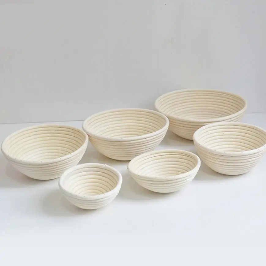 

High quality Creative Kitchen Natural Rattan Bread Fermented Bowl Hand Weaving Home Round Food Storage Basket S/M/L/XL/XXL Size
