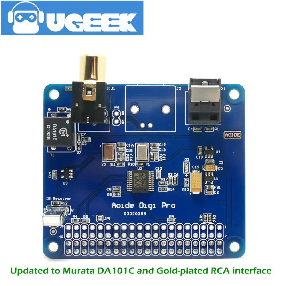 UGEEK AOIDE HIFI Digi Pro цифровая звуковая карта для Raspberry Pi 4B/3B +/3B/2B | Два осциллятора I2S SPDIF