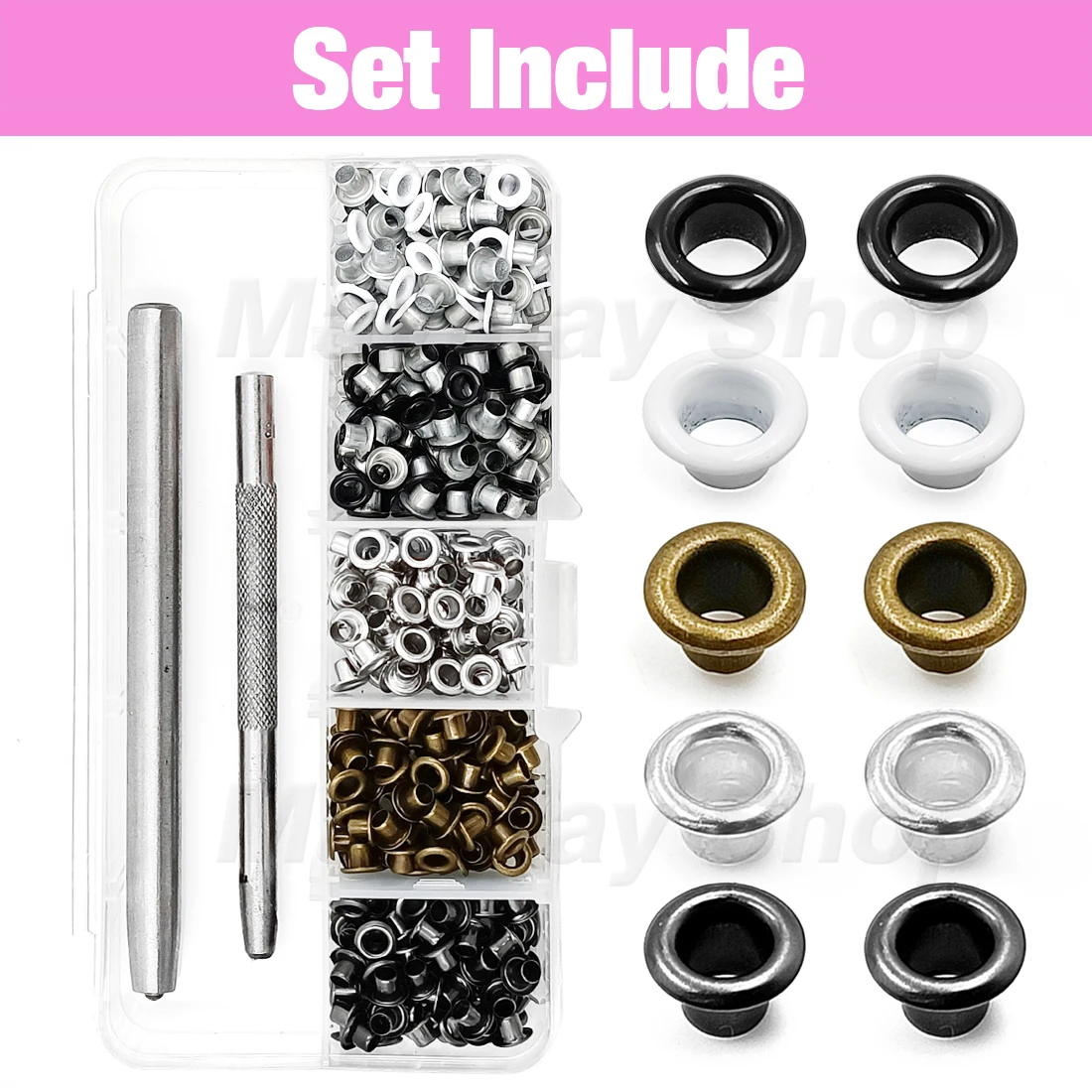 200pcs Metal Eyelets Grommets Punch Installer Tool Set Eyelets Kits For Clothing Shoes Caps Belt LeatherCrafts With Storage Box
