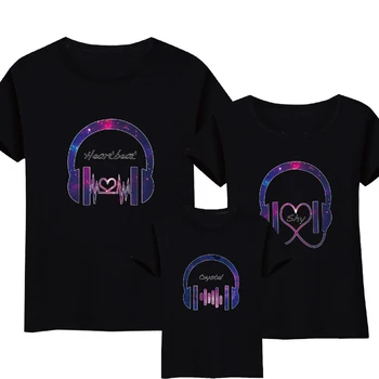 

Family Look Cartoon Headset T-Shirts Matching Family Outfits Summer Clothes Father Sons Mother and Daughter Shirt