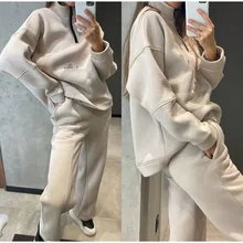 

Women Tracksuit Casual Solid Hooded Sport Suits Female Autumn Long Sleeve Hoodie Sweatshirts And Long Pant Fleece Two Piece Set