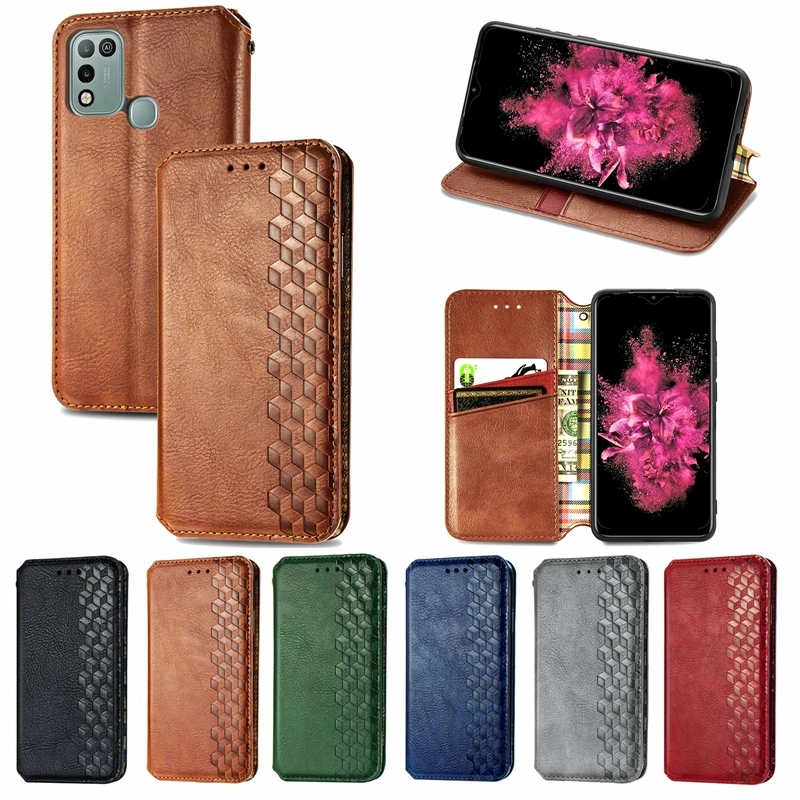 

10Pcs PU Leather Wallet Flip Phone Cover TPU Lattice Case for Infinix Hot Note 30 20 12 11 Zero Smart 7HD Plus Pro Play