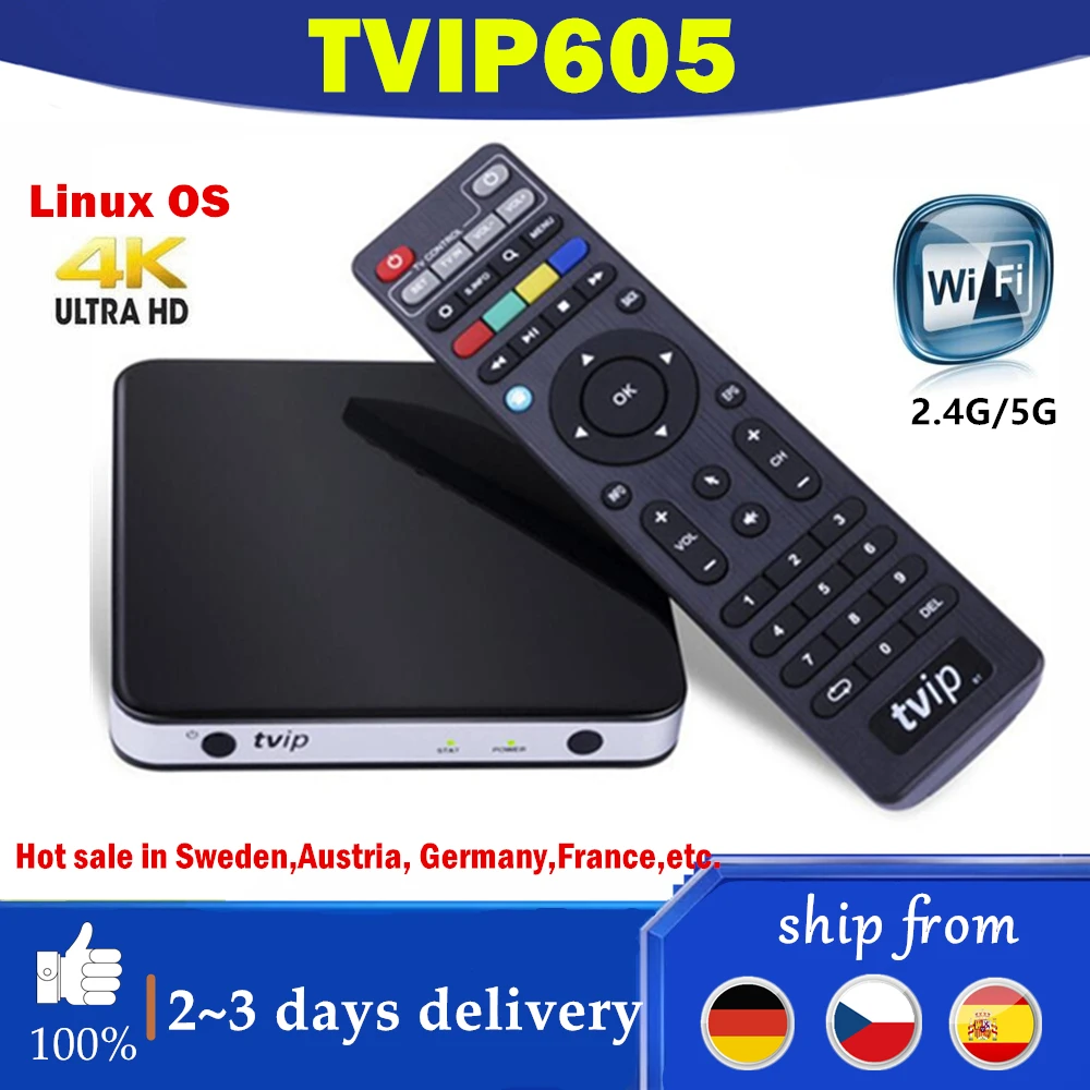 TVIP605 TV Box Linux & Android OS 4K HD 1G 8G S905X TVIP Box TVIP.530 2.4G/5G WIFI H2.65 IPTV TV Box tvip525 tvbox Set Top Box 1