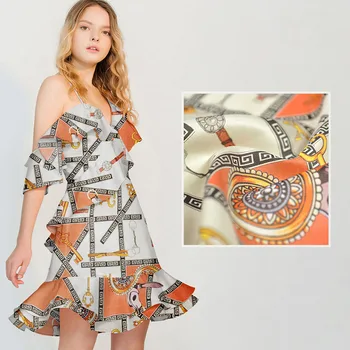 

The key orange digital painting Organza Satin Silk fabric for dress ткань telas por metro tissu tela sewing шелковое платье DIY
