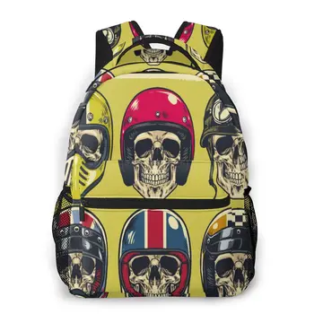 

2020 New Backpack Hand Drawing Skulls Motorcycle Helmet School Bag Men Backbag Travel Daypacks Male Leisure Backpack Women Gril