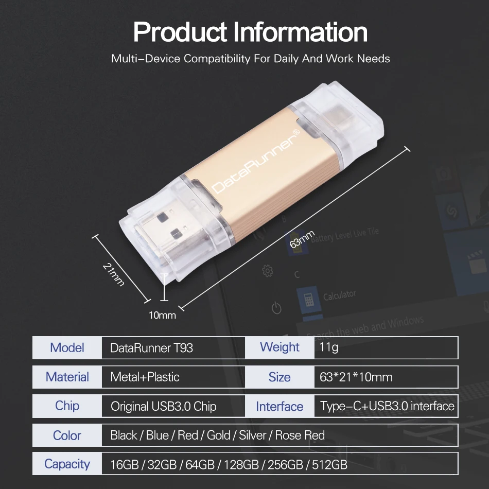 USB флеш-накопитель DataRunner 3,0, USB флеш-накопитель TYPE-C, 512 ГБ, 256 ГБ, 128 ГБ, 64 ГБ, 32 ГБ, USB флешка 3,0 OTG, флешка для Android/PC