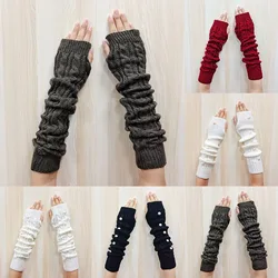 Winter Half-finger Woolen Gloves Warm Knitted Imitation Pearl Fashion High-stretch Arm Sleeve For Women Girls Fingerless Gloves