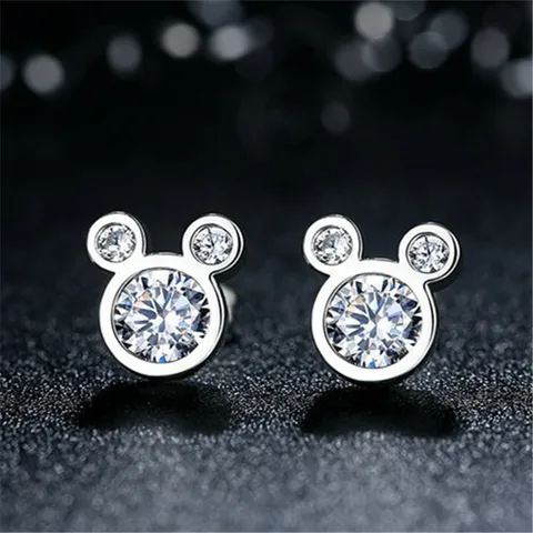 Silver Color Women Jewelry Crystal Cartoon Animals Stud Earrings for School Girls Kids Gift Pendientes Oorbellen eh1415