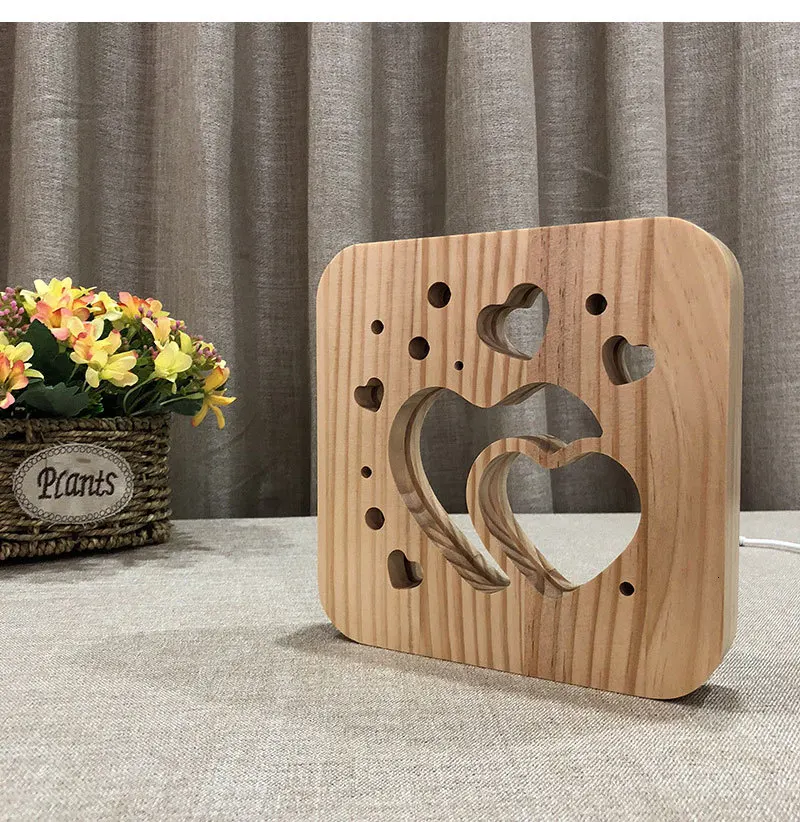 3D Wooden Night Lamp Love Heart Hollow Design LED Night Light Bedside Lamp for Valentine's Day Gift or Room Club Decoration (2)