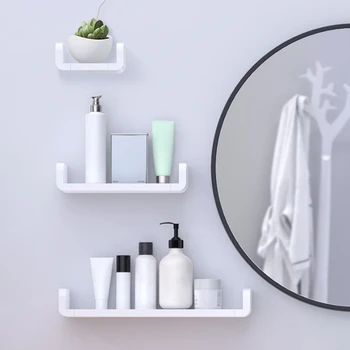 

Bathroom Storage Shelf & Rack Waterproof Floating Shelf Home Decoration Kitchen Accessories Free Punching Wall Hanging