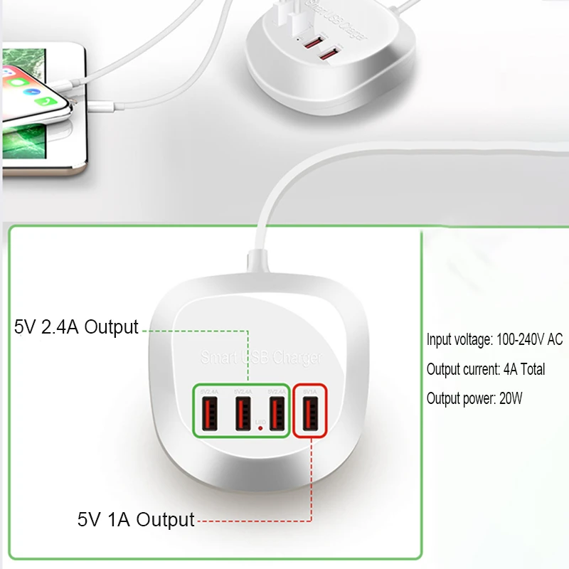 Универсальный 4 Порты и разъёмы usb Зарядное устройство 4a путешествия Зарядное устройство настольная зарядная станция переносное зарядное устройство для телефона, для Iphone, Ipad, samsung